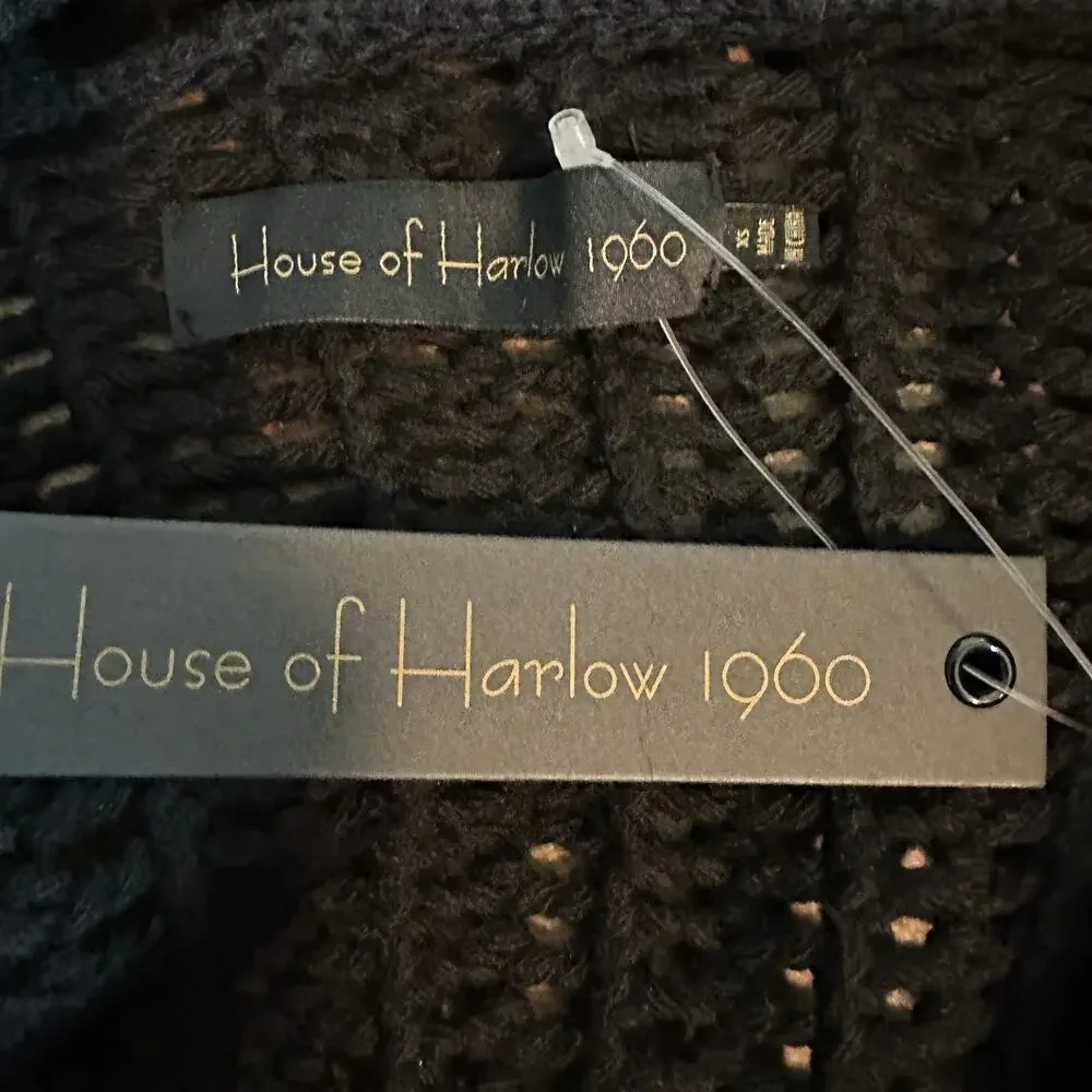 House of Harlow Black Longline Cardigan Sweater XS Oversized Crochet $258 NEW - Picture 7 of 7